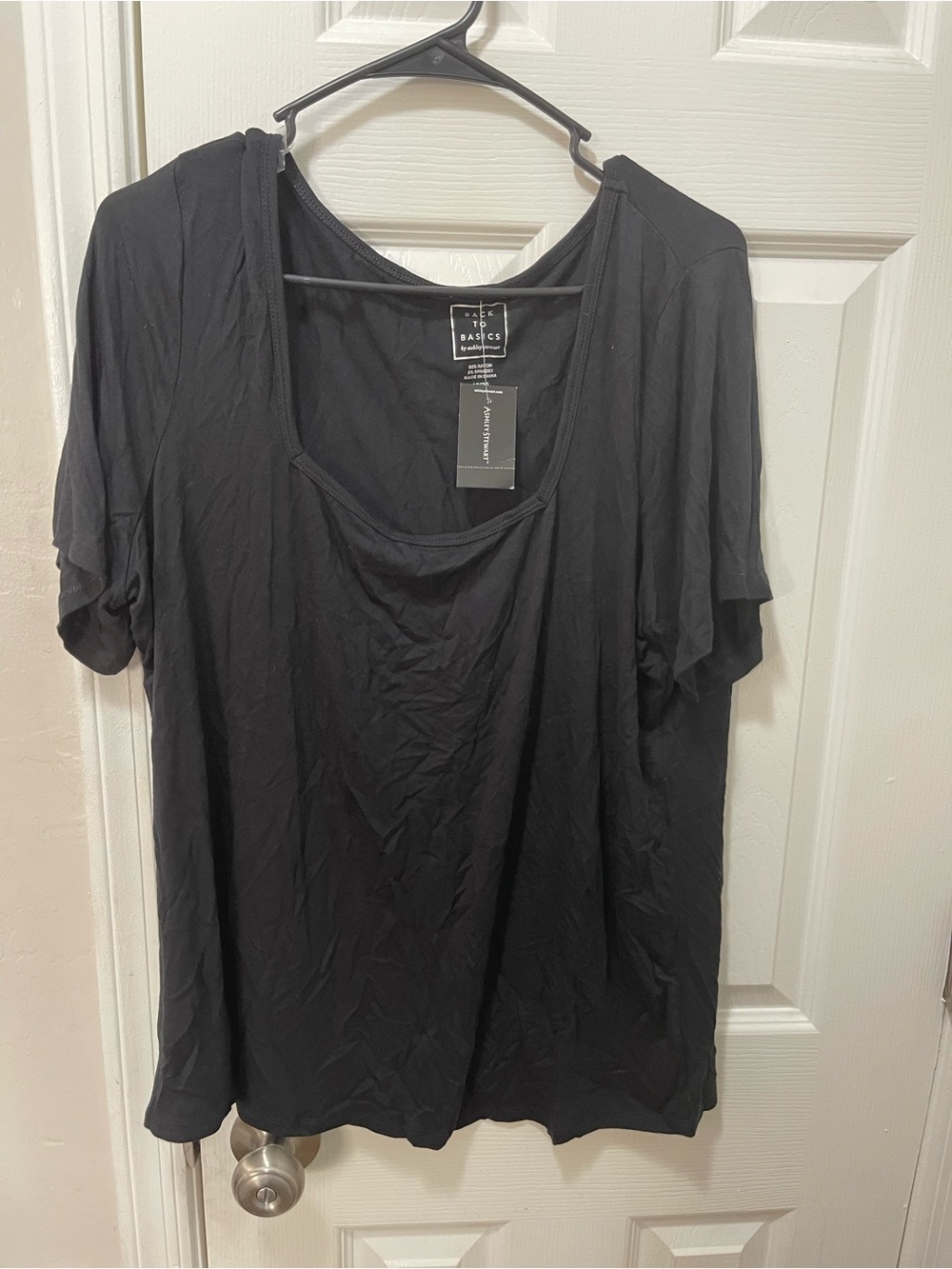 Ashley Stewart  Black Draped Scoop Neck Short Sleeve Top